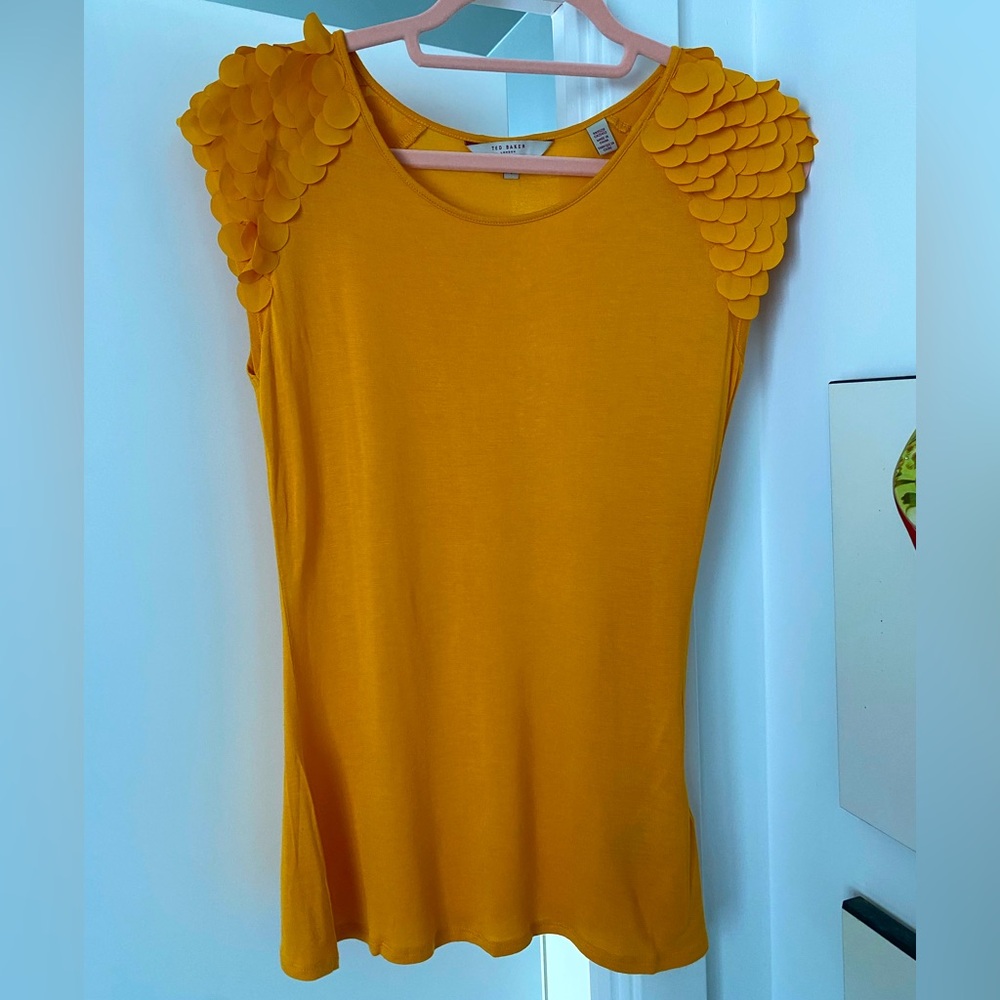Ted Baker Blare Tee with Flower Petals Appliqué in Mustard